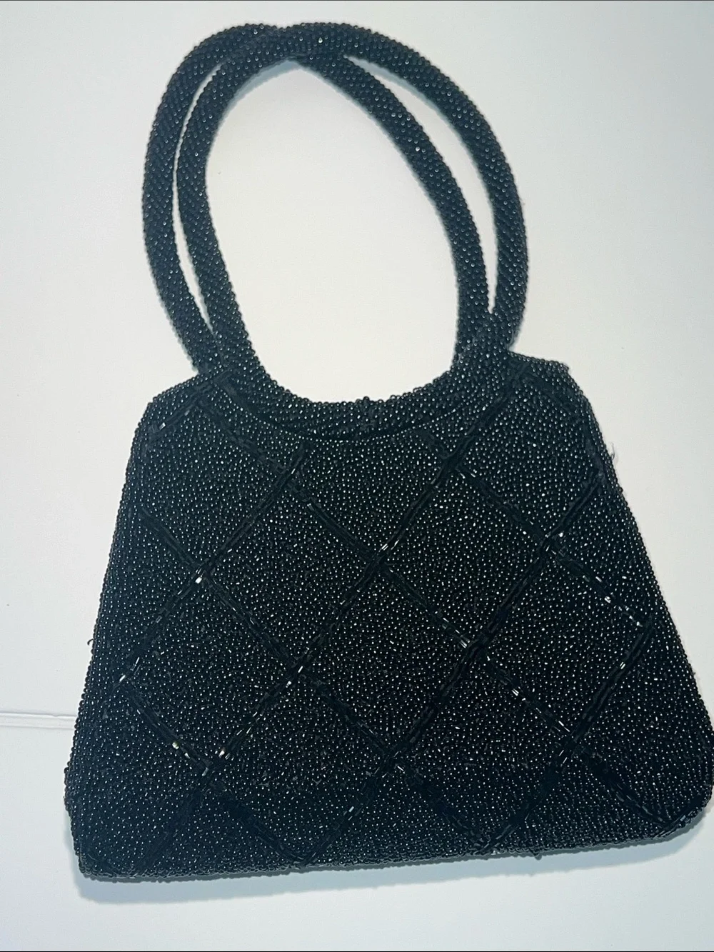 Magid Black Seed Bead Quilted Handbag Vintage 1950s-1960s